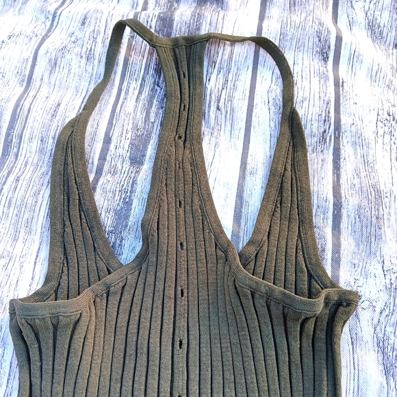 Helmut Lang Slash Ribbed-Knit Tank top Light Sage size SMALL - Picture 6 of 8